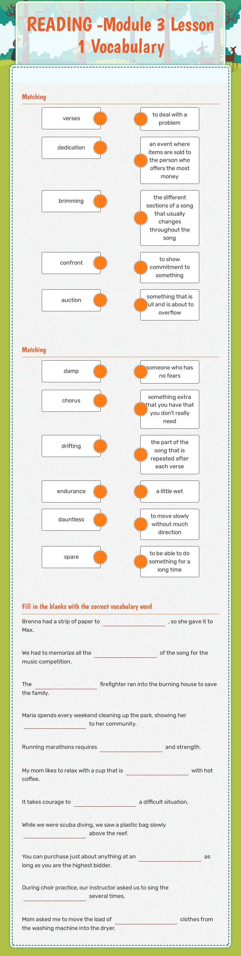 READING -Module 3 Lesson 1 Vocabulary worksheet preview image
