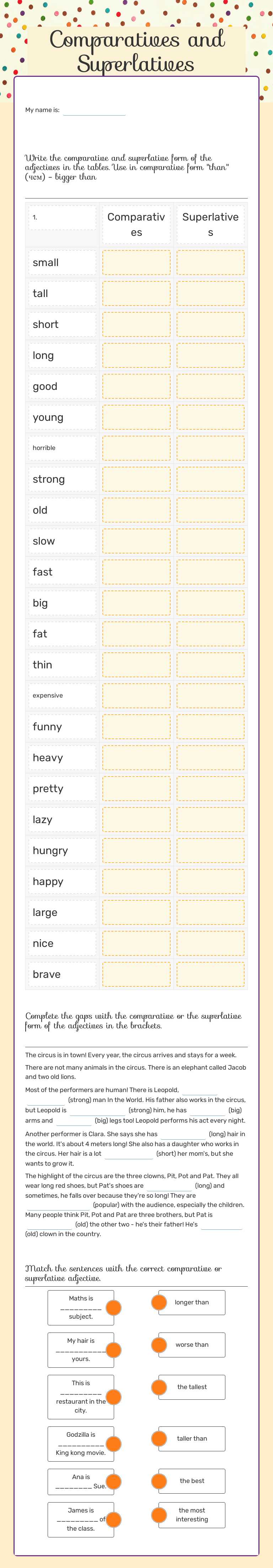 Comparatives and Superlatives worksheet preview image