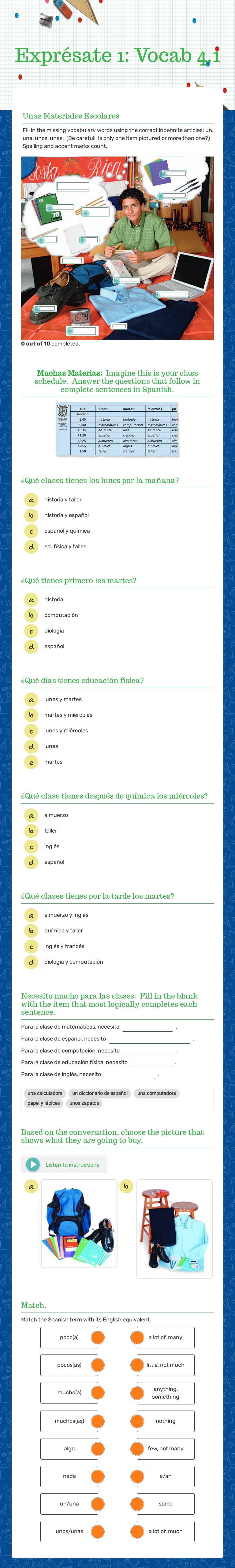 Exprésate 1: Vocab 4.1 Grade 10 worksheet preview