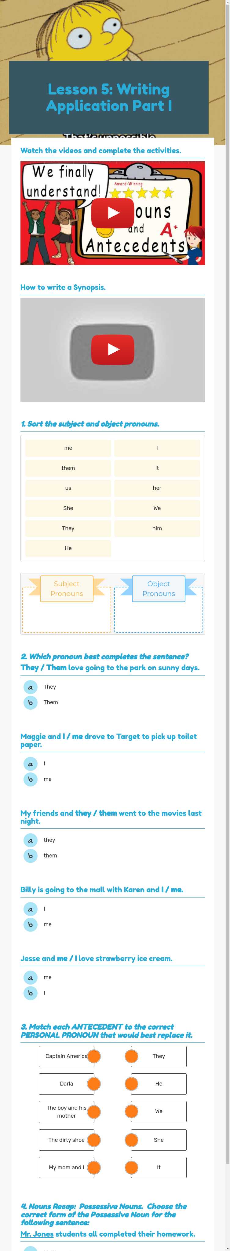 Lesson 5: Writing Application Part I Grade 5 worksheet preview