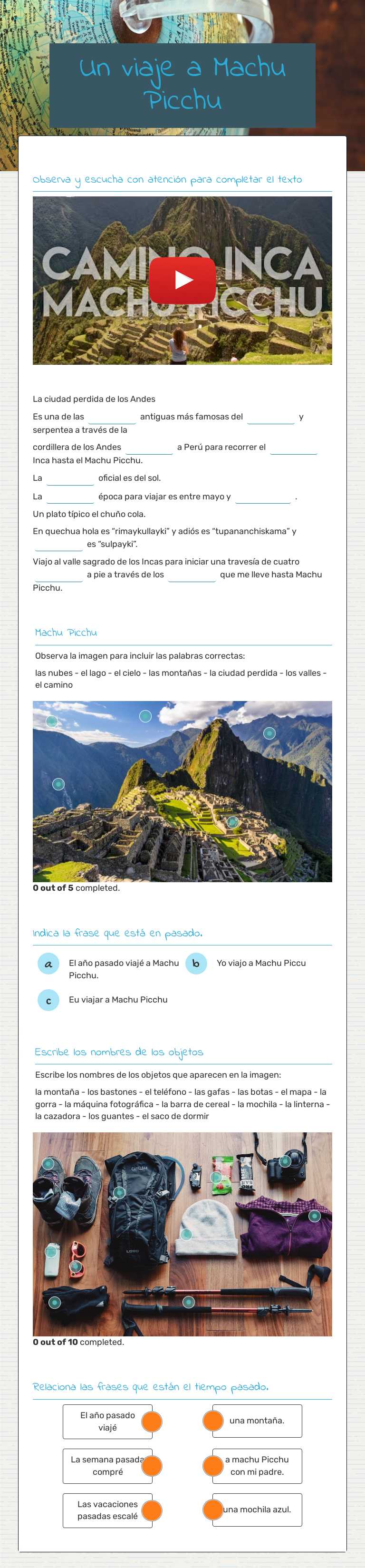 Un viaje a Machu Picchu worksheet preview image