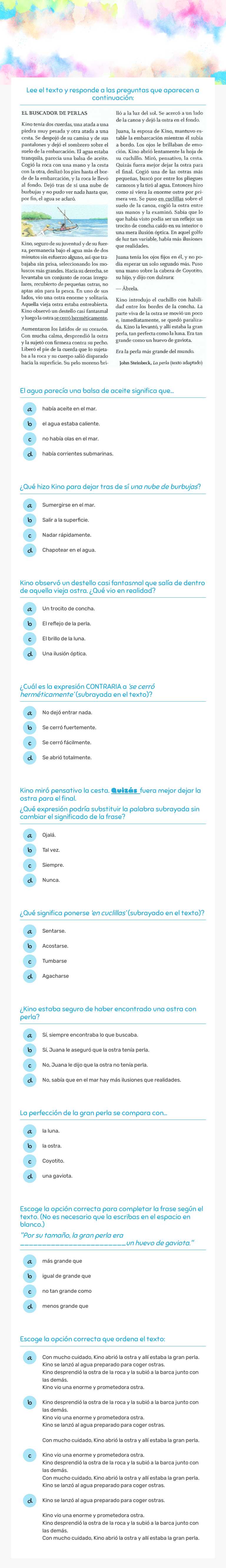 COMPRENSIÓN LECTORA Grade 5 worksheet preview