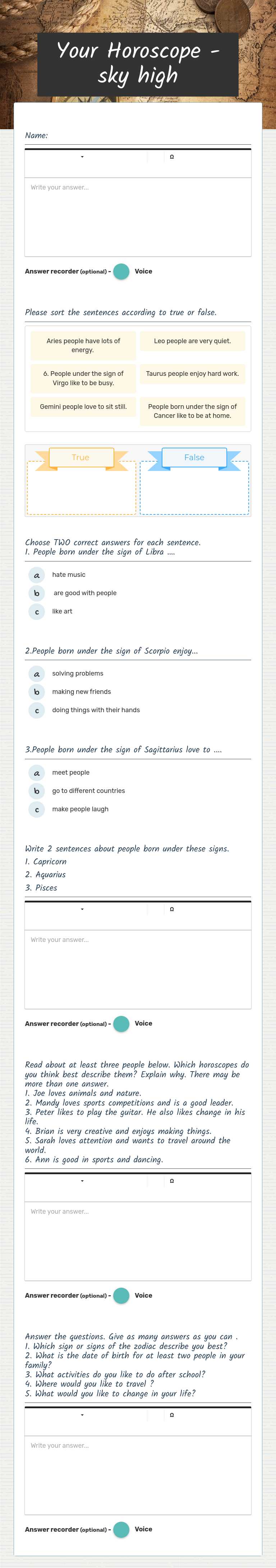 Your Horoscope -sky high worksheet preview image
