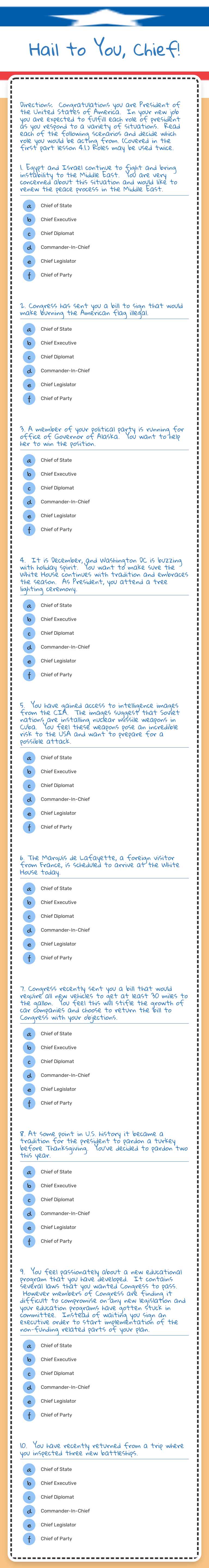 Hail to You, Chief! worksheet preview image