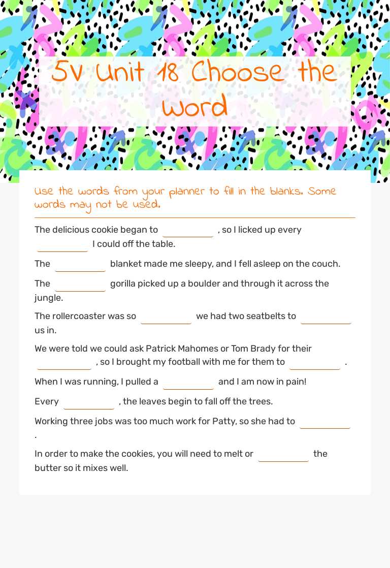 5V Unit 18 Choose the Word Grade 5 worksheet preview
