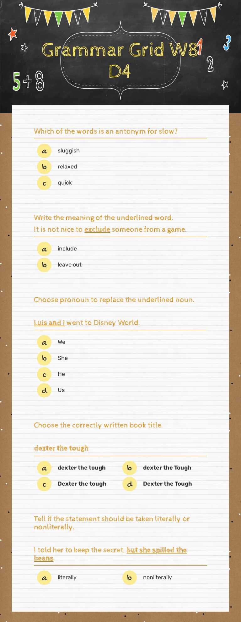 Grammar Grid W8 D4 worksheet preview image