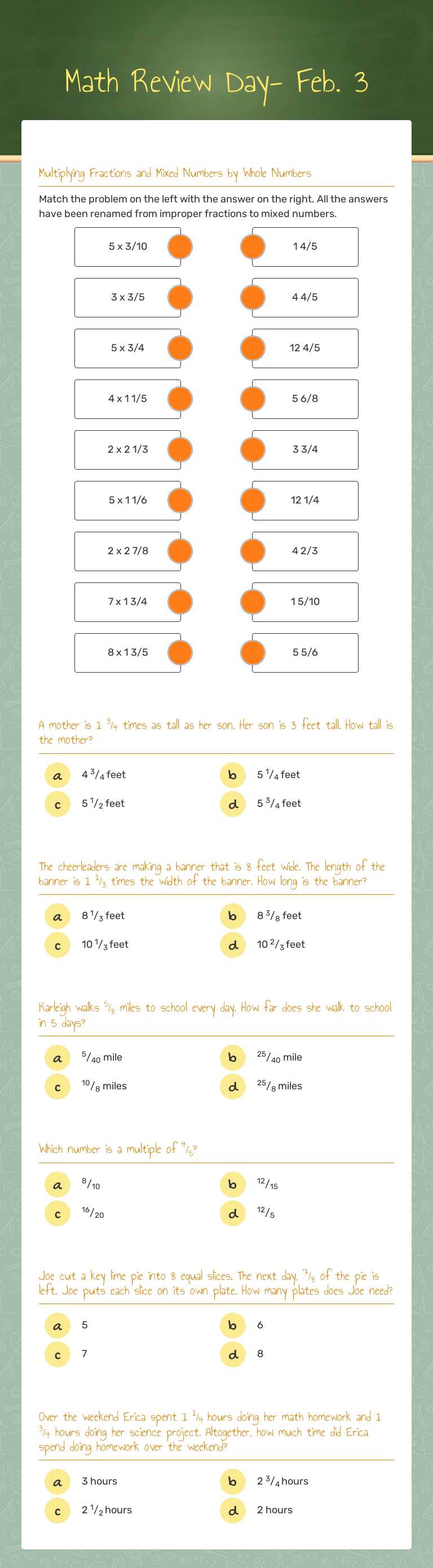 Math Review Day- Feb. 3 worksheet preview image