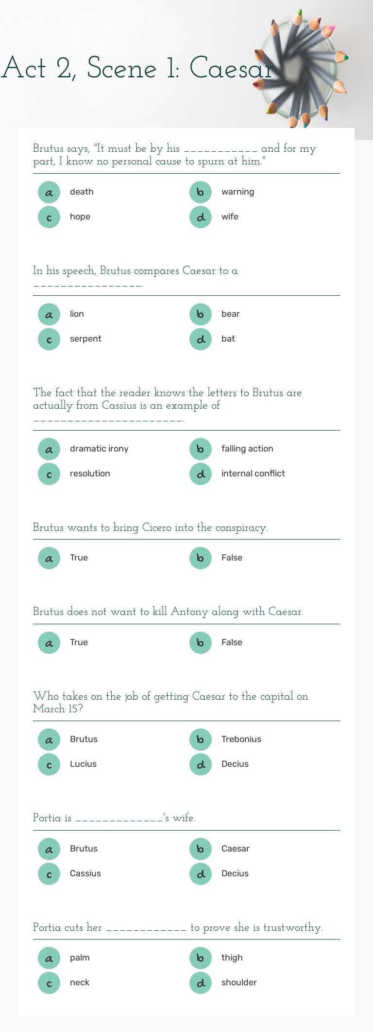 Act 2, Scene 1: Caesar worksheet preview image