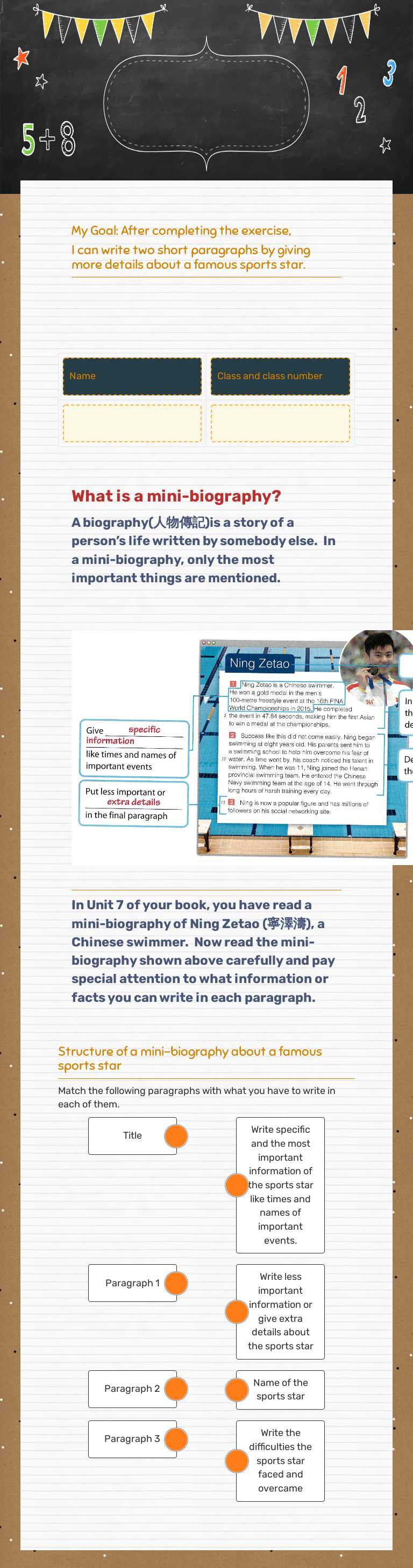 S.1B Writing a mini-biography Grade 6 worksheet preview