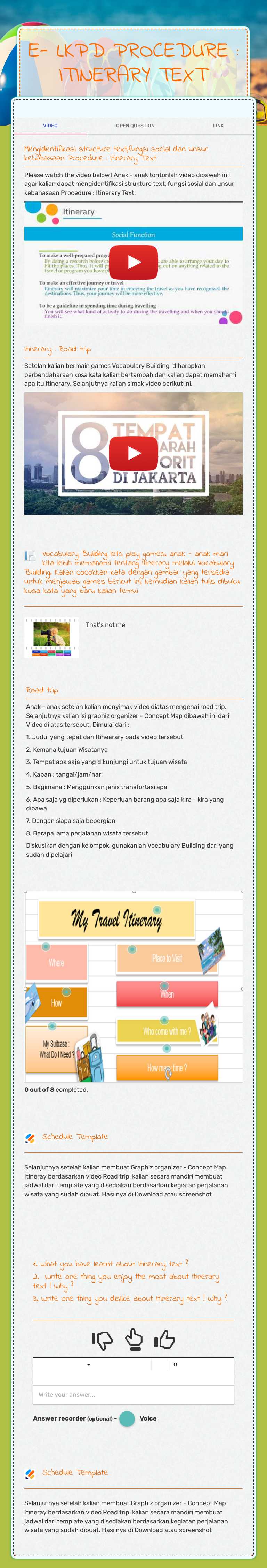 E- LKPD PROCEDURE : ITINERARY TEXT worksheet preview image