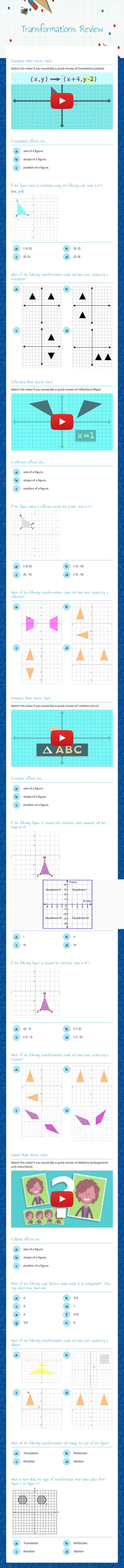 Transformations Review worksheet preview image