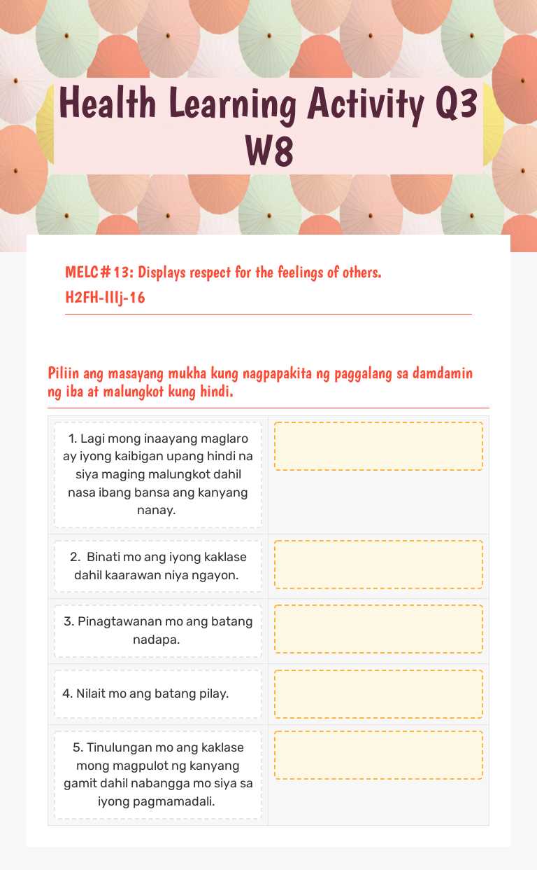Health Learning Activity Q3 W8 worksheet preview image