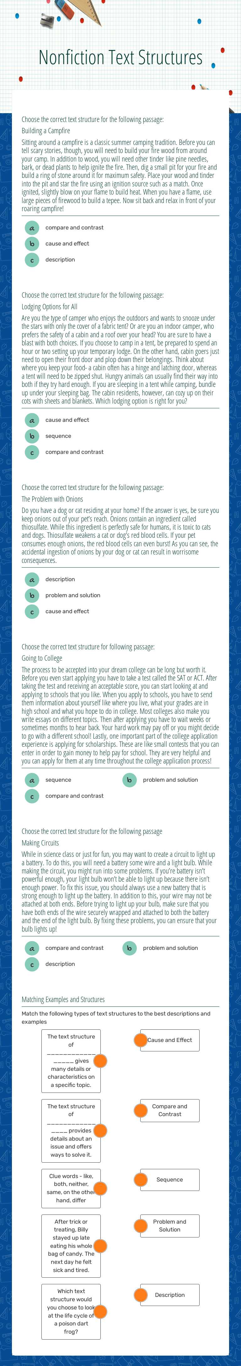 Nonfiction Text Structures Grade 5 worksheet preview