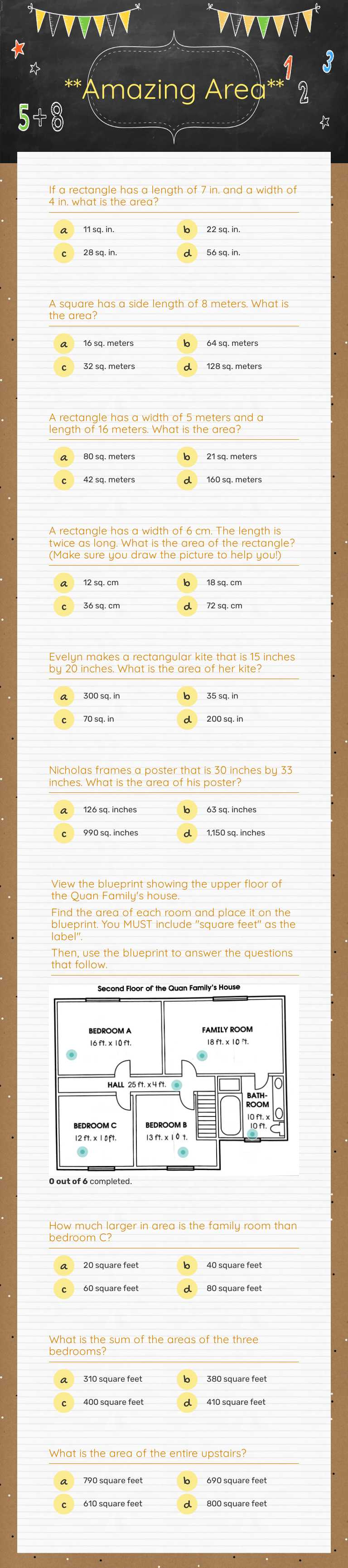 **Amazing Area** Grade 4 worksheet preview