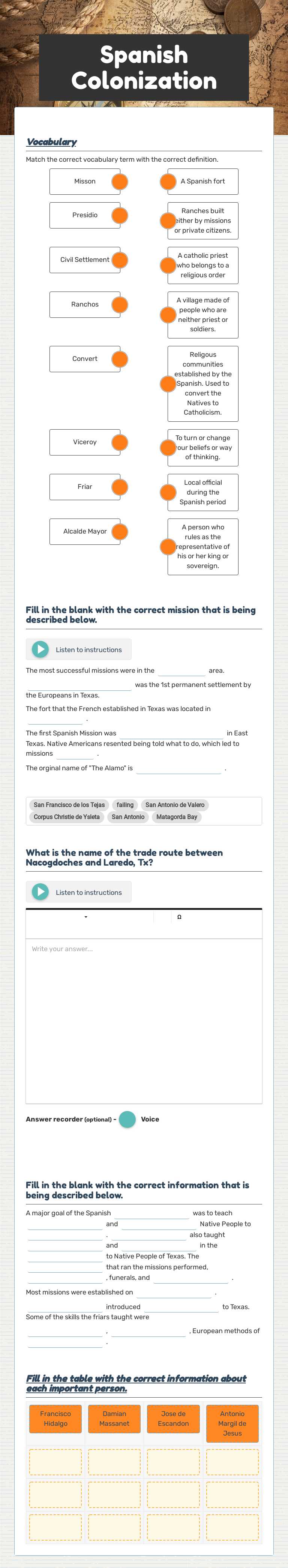 Spanish Colonization worksheet preview image