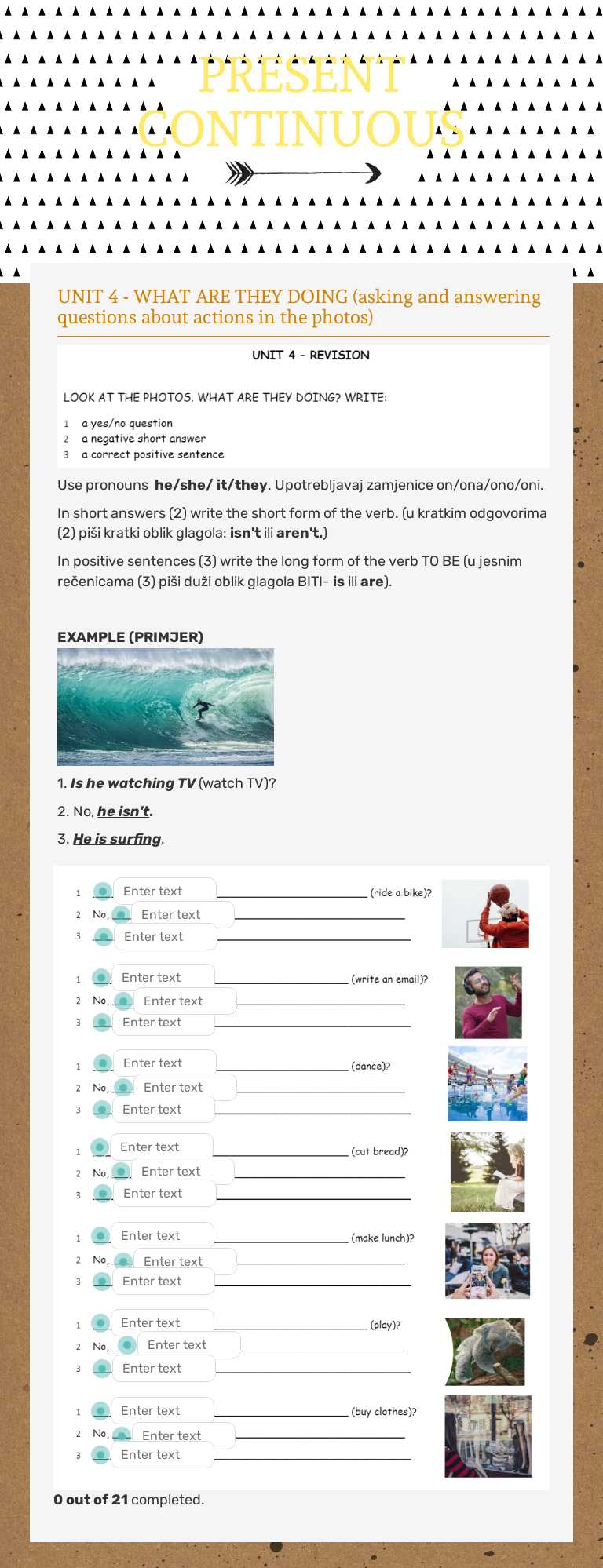 PRESENT CONTINUOUS by Daniela Nejasmic | Interactive Worksheet | Wizer.me