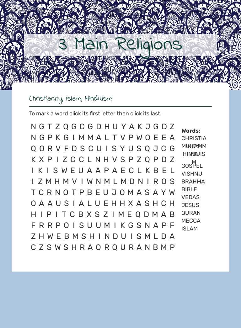 3 Main Religions worksheet preview image