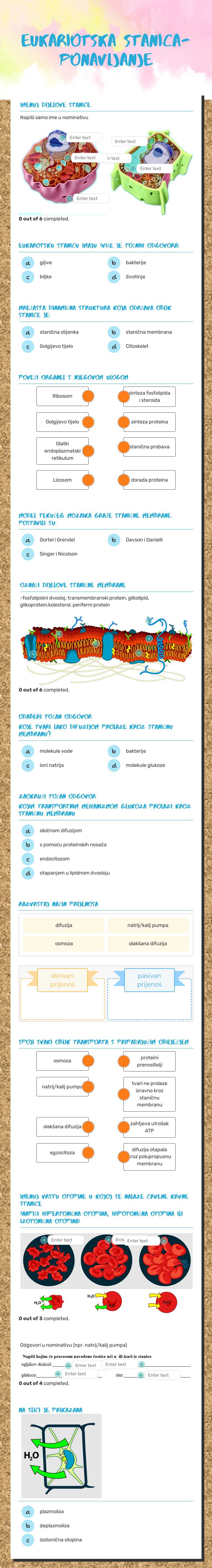 Eukariotska stanica-PONAVLJANJE worksheet preview image