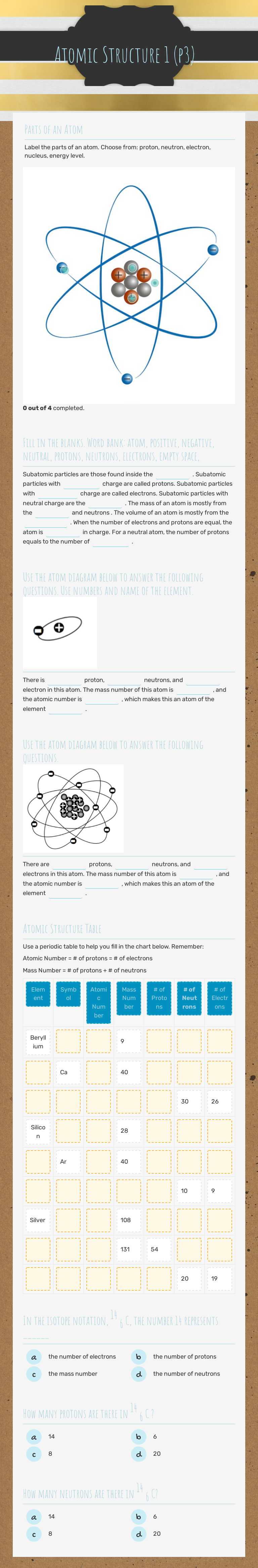Atomic Structure 1 (p3) worksheet preview image