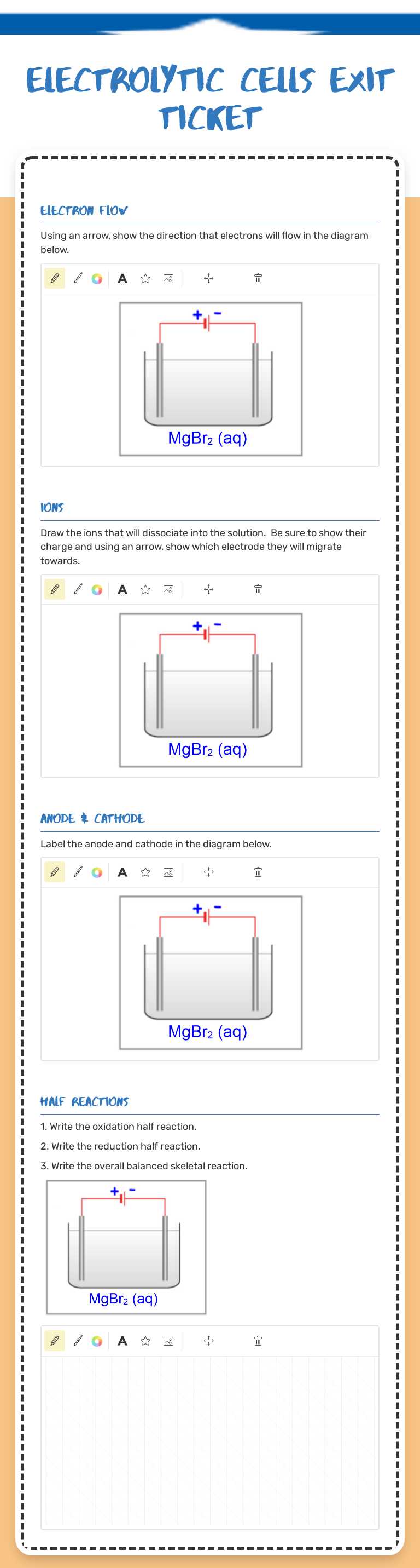 Electrolytic Cells Exit Ticket worksheet preview image