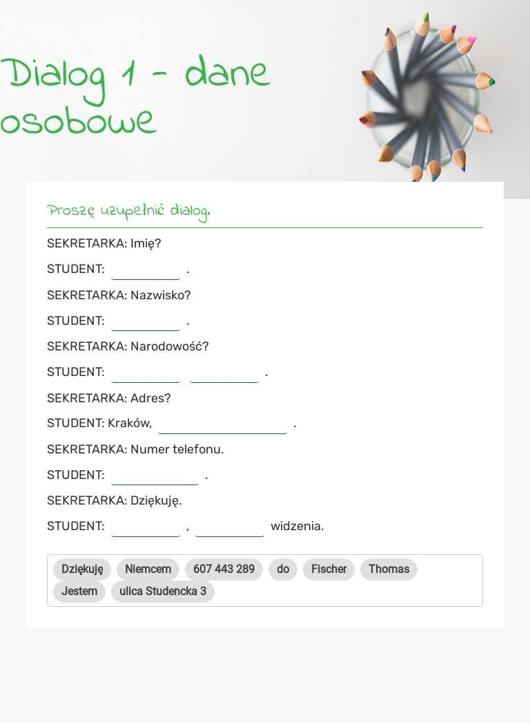 Dialog 1 - dane osobowe worksheet preview image
