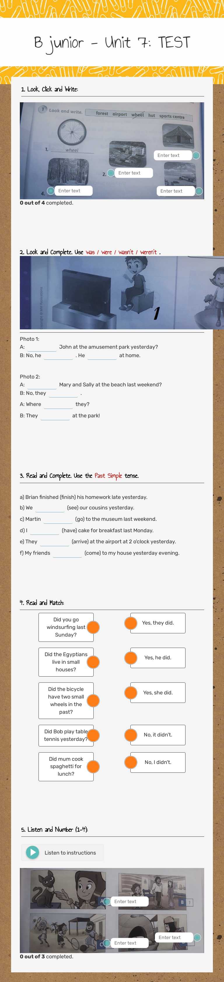 B junior - Unit 7: TEST Grade 1 worksheet preview