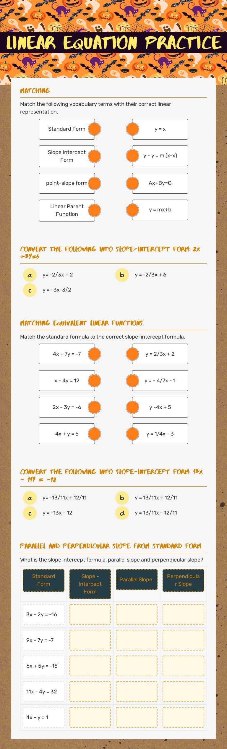 Linear Equation practice Grade 9 worksheet preview