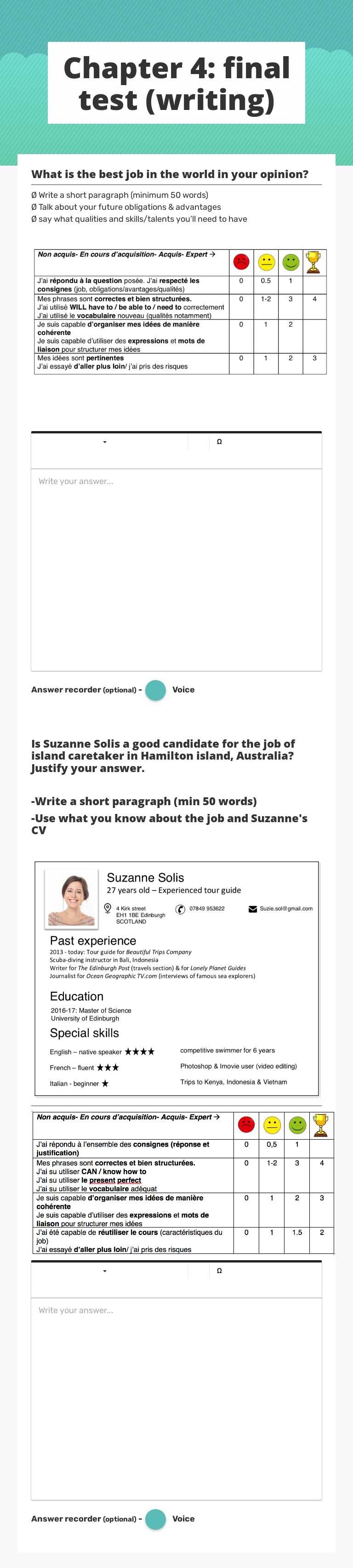 Chapter 4: final test (writing) worksheet preview image
