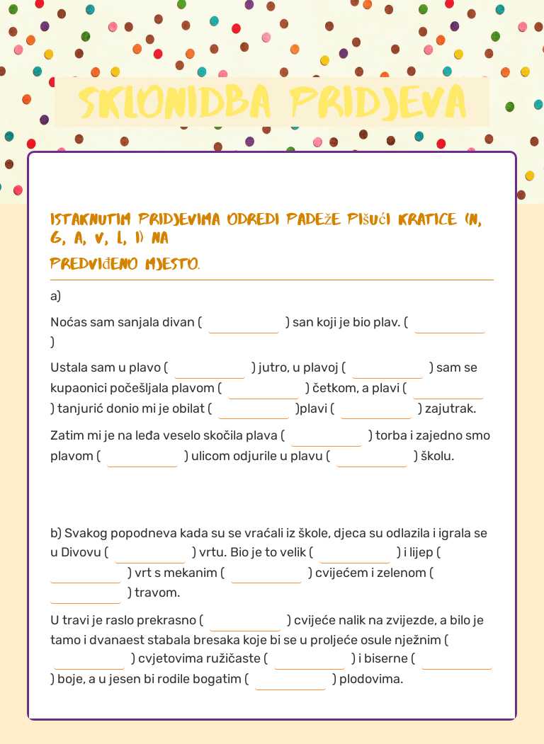 sklonidba pridjeva Grade 5 worksheet preview