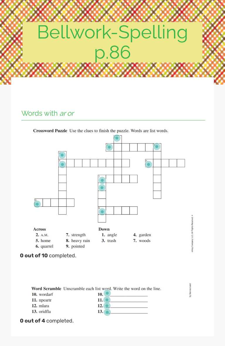 Bellwork-Spelling p.86 worksheet preview image