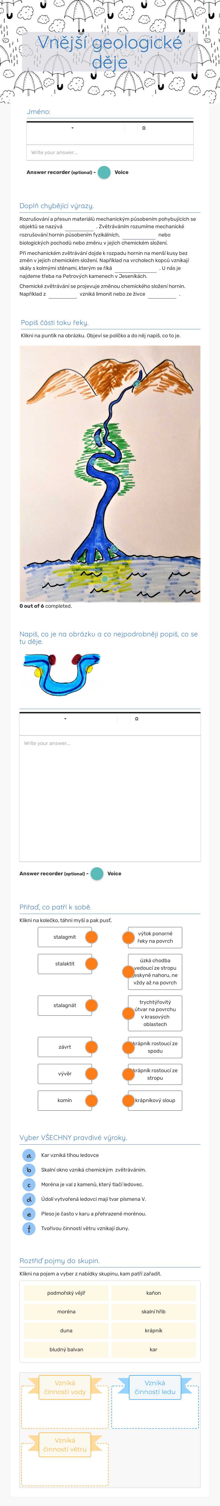 Vnější geologické děje worksheet preview image
