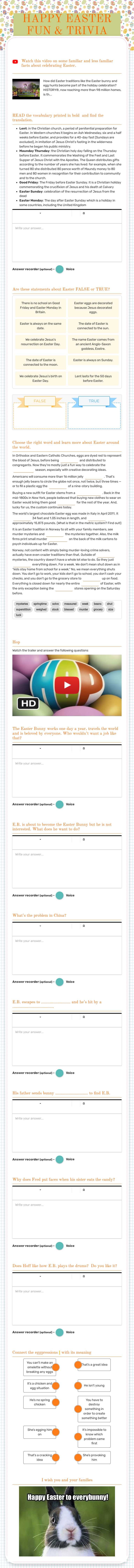 HAPPY EASTER     
         FUN & TRIVIA worksheet preview image