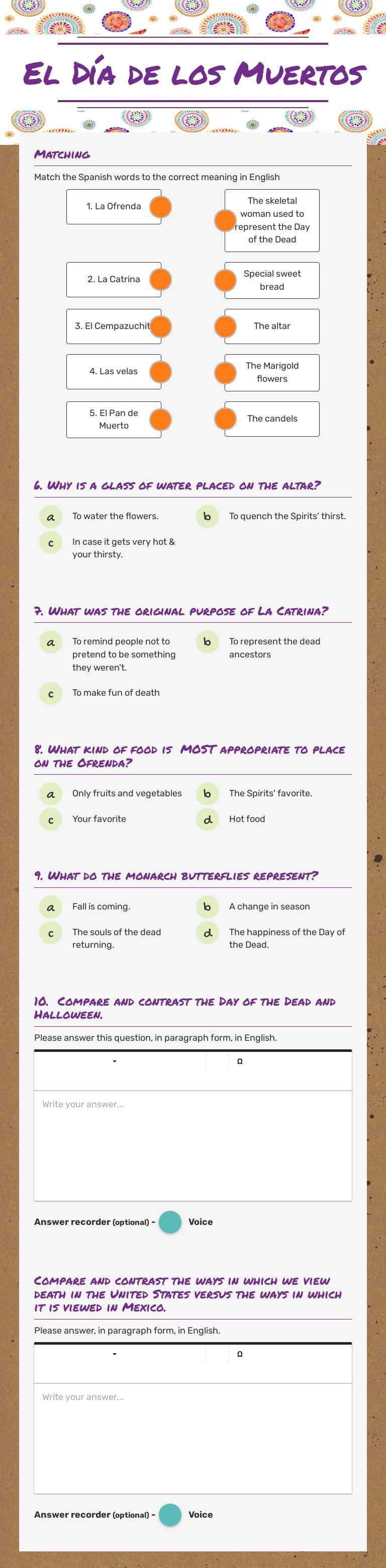 El Día de los Muertos worksheet preview image