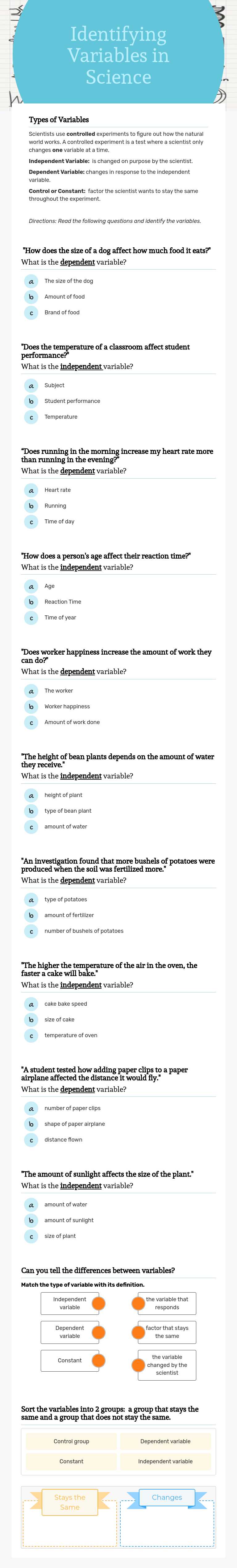 Identifying 
Variables 
in Science worksheet preview image