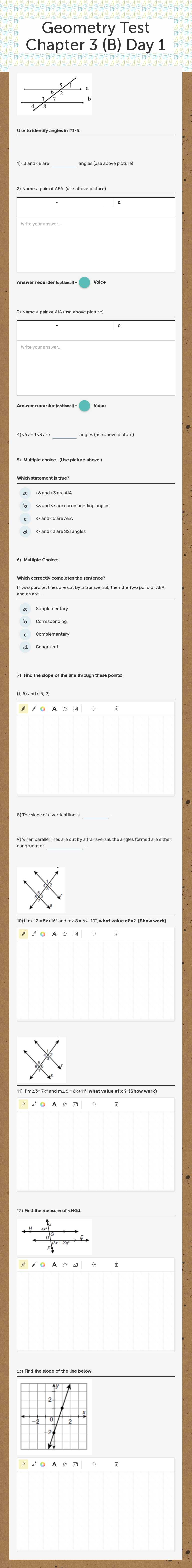Geometry Test       Chapter 3 (B) Day 1 Grade 10 worksheet preview
