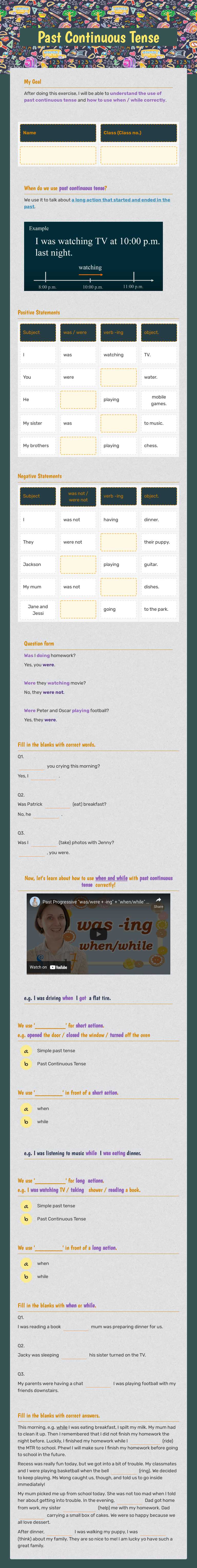 Past Continuous Tense by Grace Lau | Interactive Worksheet | Wizer.me