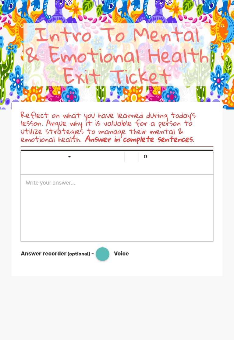 Intro To Mental & Emotional Health Exit Ticket worksheet preview image