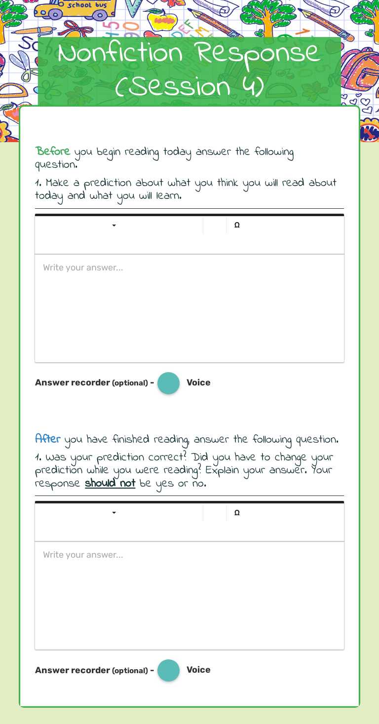 Nonfiction Response (Session 4) worksheet preview image