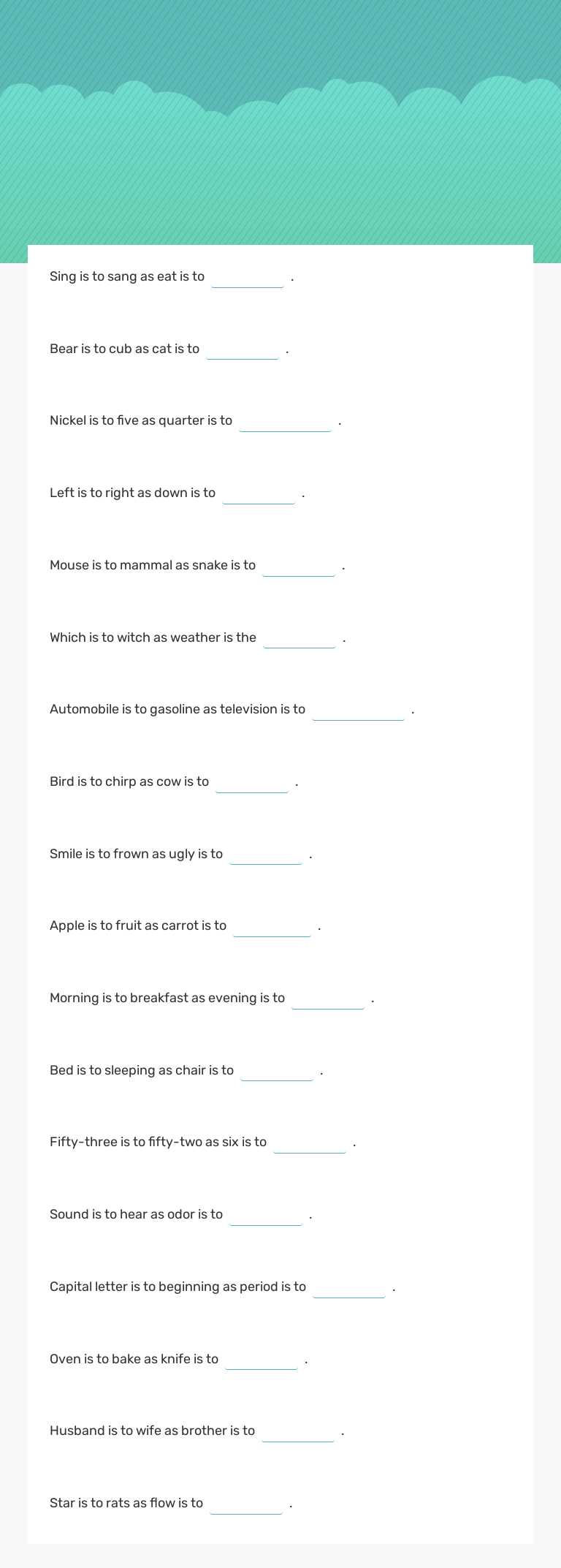 Analogies #1 worksheet preview image
