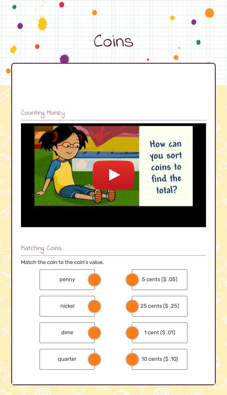 Coins Grade 1 worksheet preview