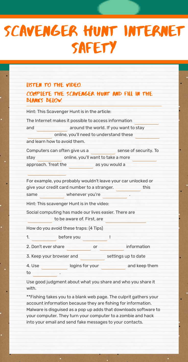 Scavenger Hunt
Internet Safety worksheet preview image
