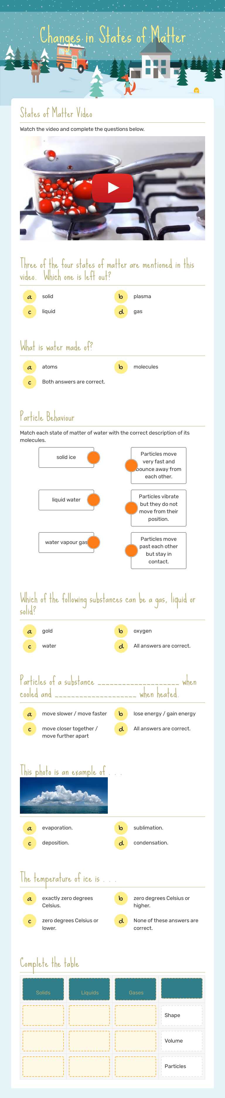 Changes in States of Matter Grade 5 worksheet preview