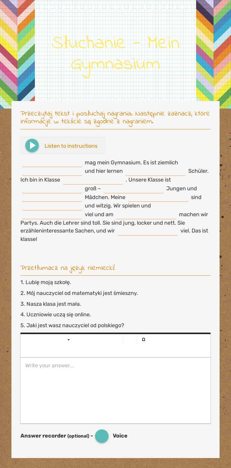 Słuchanie - Mein Gymnasium worksheet preview image