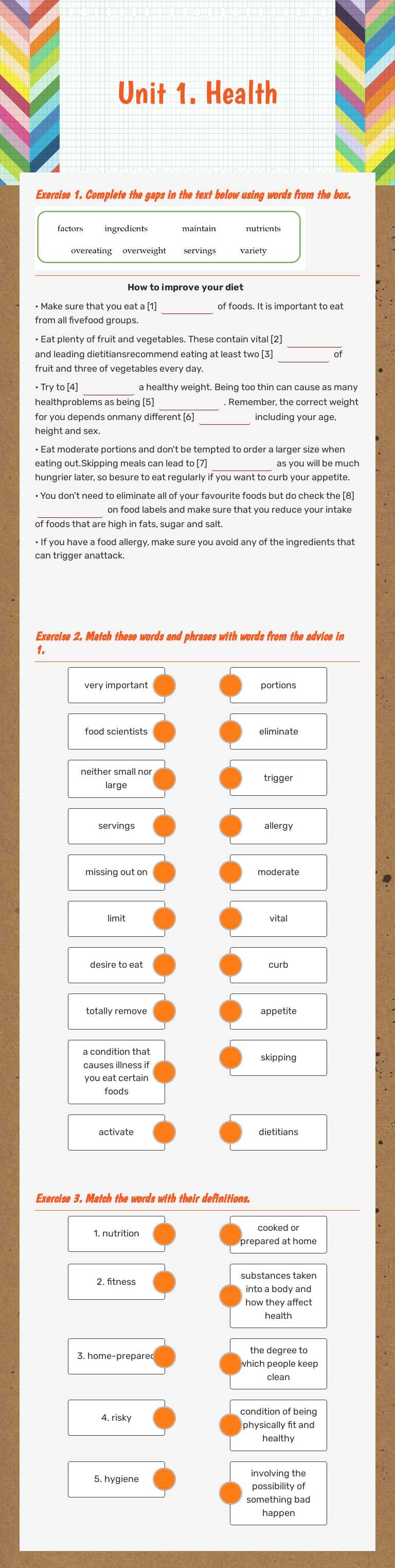 Unit 1. Health worksheet preview image
