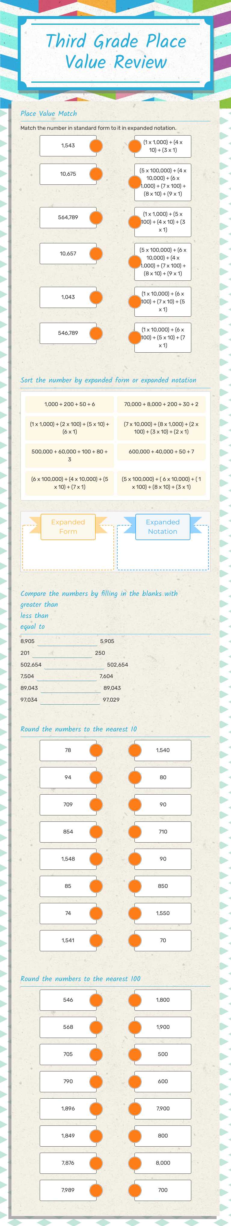 Third Grade Place Value Review worksheet preview image