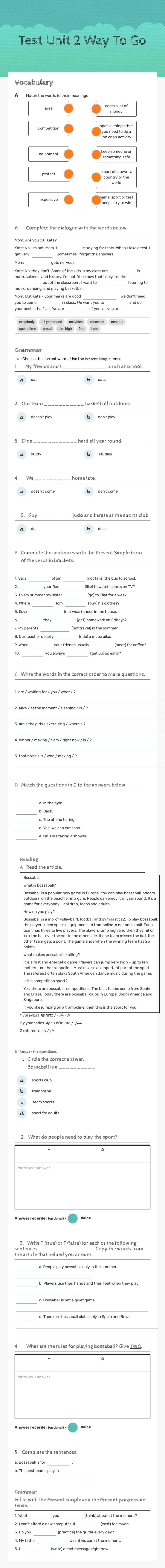Test Unit 2 Way To Go worksheet preview image