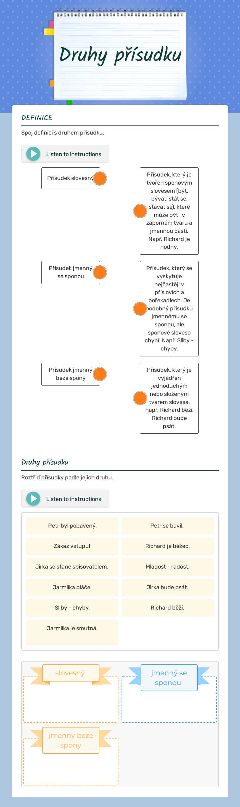 Druhy přísudku worksheet preview image
