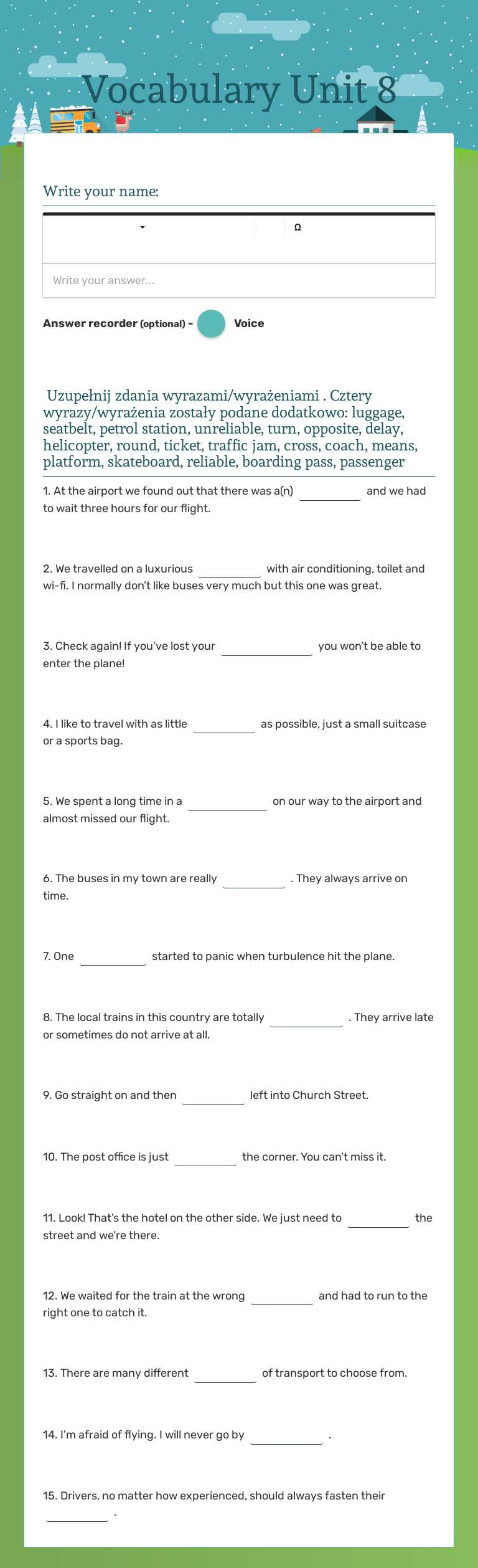Vocabulary Unit 8 worksheet preview image