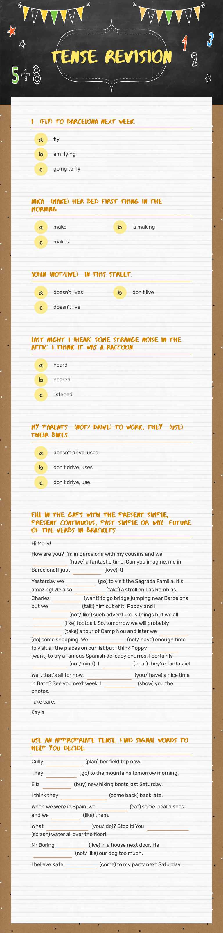 tense revision worksheet preview image