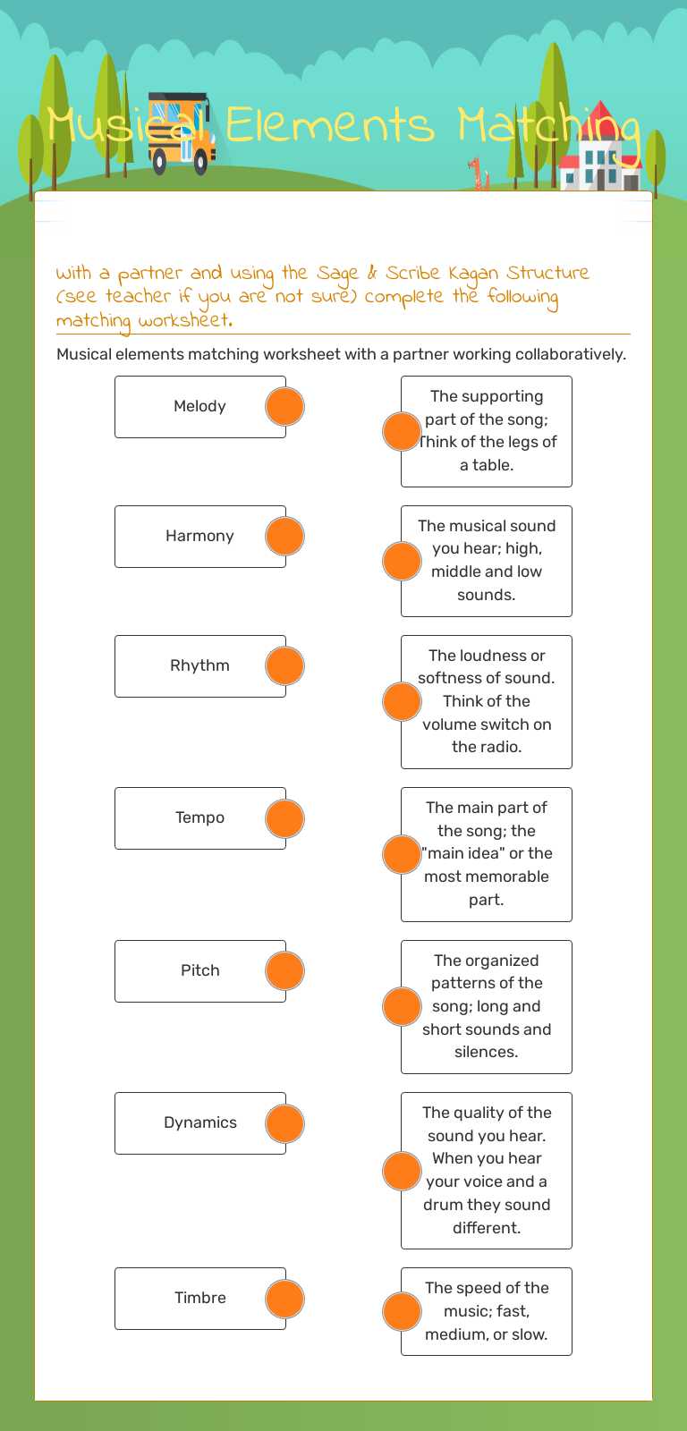 Musical Elements Matching worksheet preview image